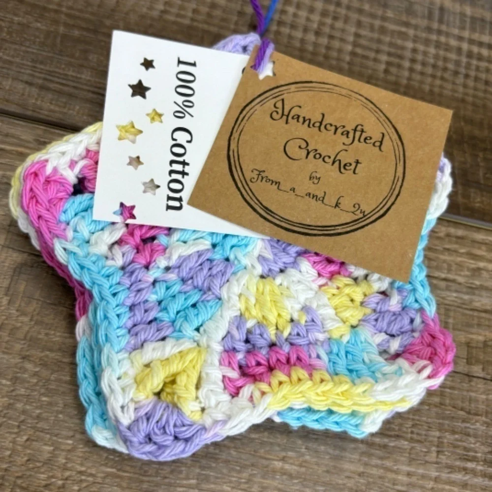 Pastel Star Cup Mug‎ Coasters Set of 4 Handcrafted Crochet by Seller Cotton